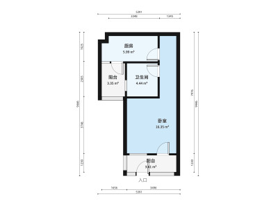 恒大翡翠华庭小区1室1厅户型图1