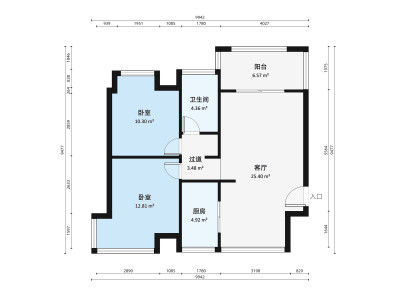 坝光新村一区小区2室2厅户型图1