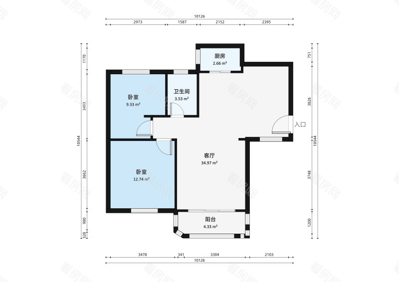 碧桂花城翠湖畔一区小区2室2厅户型图4