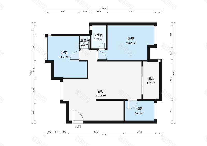 汇星豪庭小区2室2厅户型图5