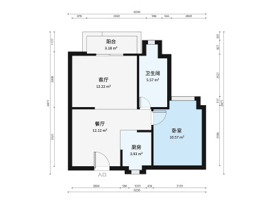 雅居乐花园中心城小区1室2厅户型图1