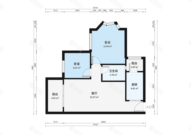 碧桂花城翠湖畔一区小区2室2厅户型图6