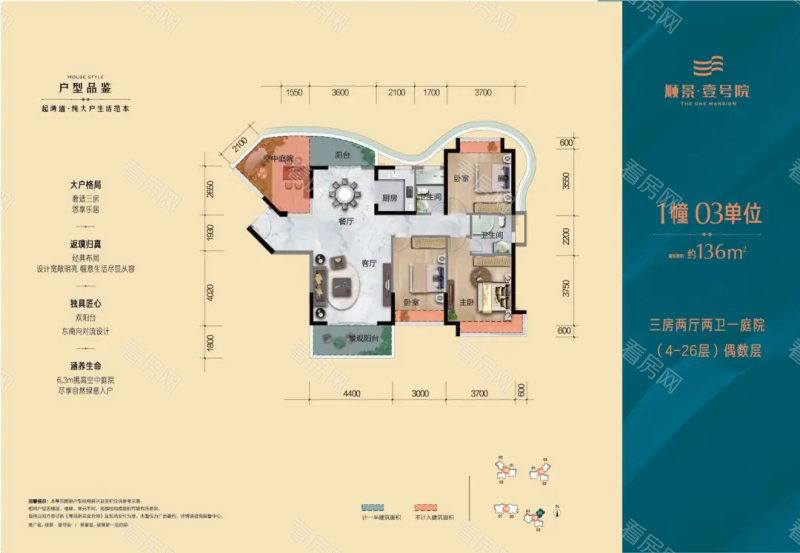 顺景壹号院小区3室2厅2卫户型图2