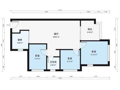 万科金域缇香二期小区3室1厅户型图2