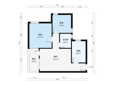 济虹新村小区2室1厅户型图2