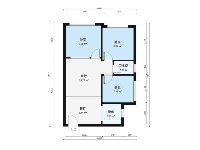 喜迎居小区3室2厅户型图1