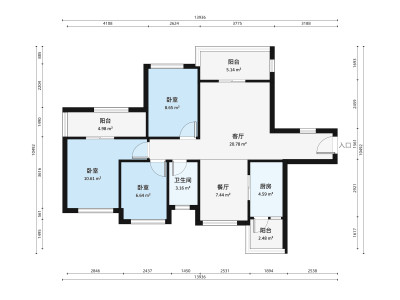 爱琴半岛小区3室2厅1卫户型图3
