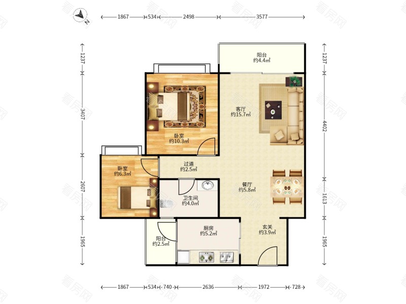 海尚绿洲小区2室2厅1卫户型图3