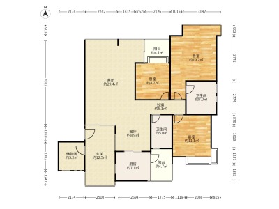 万科四季花城小区3室2厅2卫户型图2