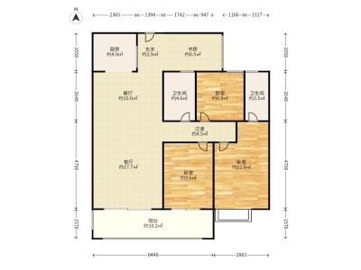 巨亿城小区3室2厅2卫户型图2