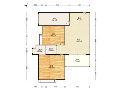 中央城一期(章贡区)小区2室2厅2卫户型图3
