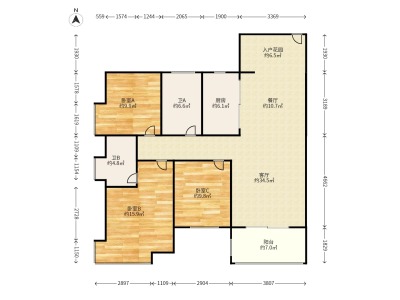 天麓花园小区3室2厅2卫户型图2
