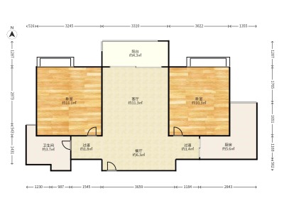 保利中央公馆小区2室2厅1卫户型图2