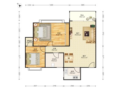 港丽豪园小区2室2厅1卫户型图1