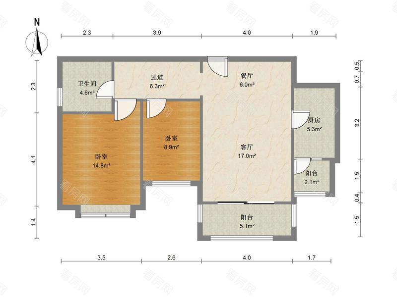 仁恒星园小区2室2厅1卫户型图4
