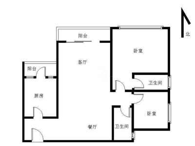 岭南天地尚苑小区2室2厅2卫户型图2