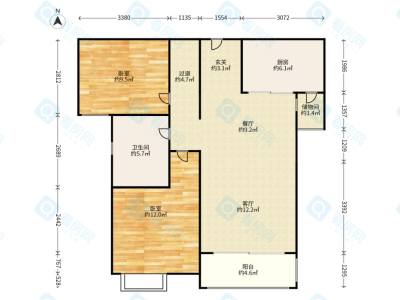 中央城二期(章贡区)小区2室2厅1卫户型图1