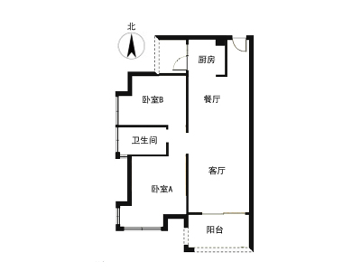 天麓花园小区2室2厅1卫户型图2
