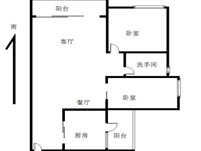 海怡东方花园小区2室2厅1卫户型图2