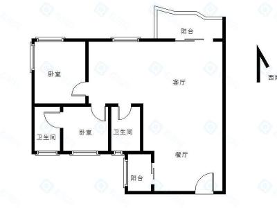 东方海雅居小区2室2厅2卫户型图2